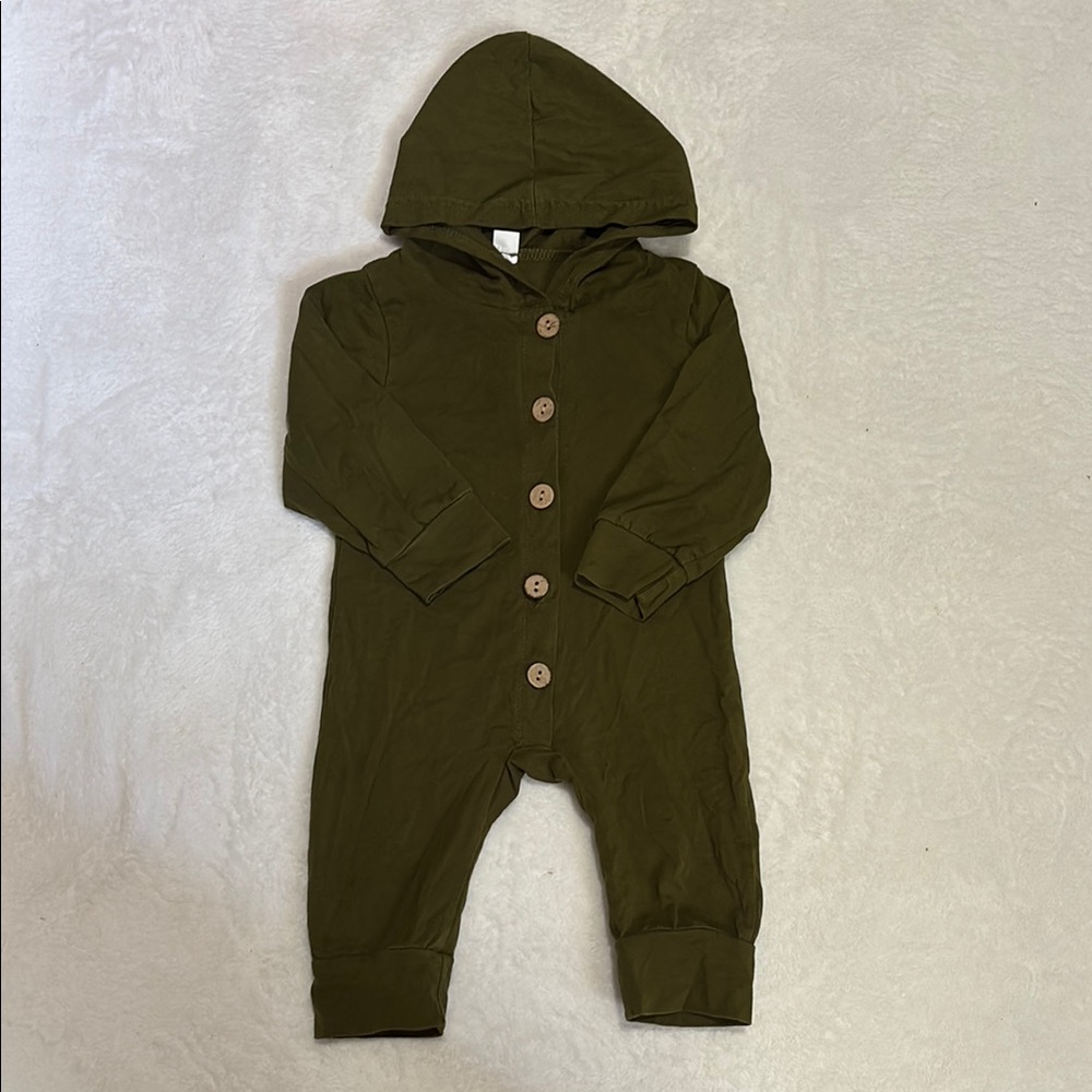 (2 for $10) Olive Green Hooded button up Baby Onesie